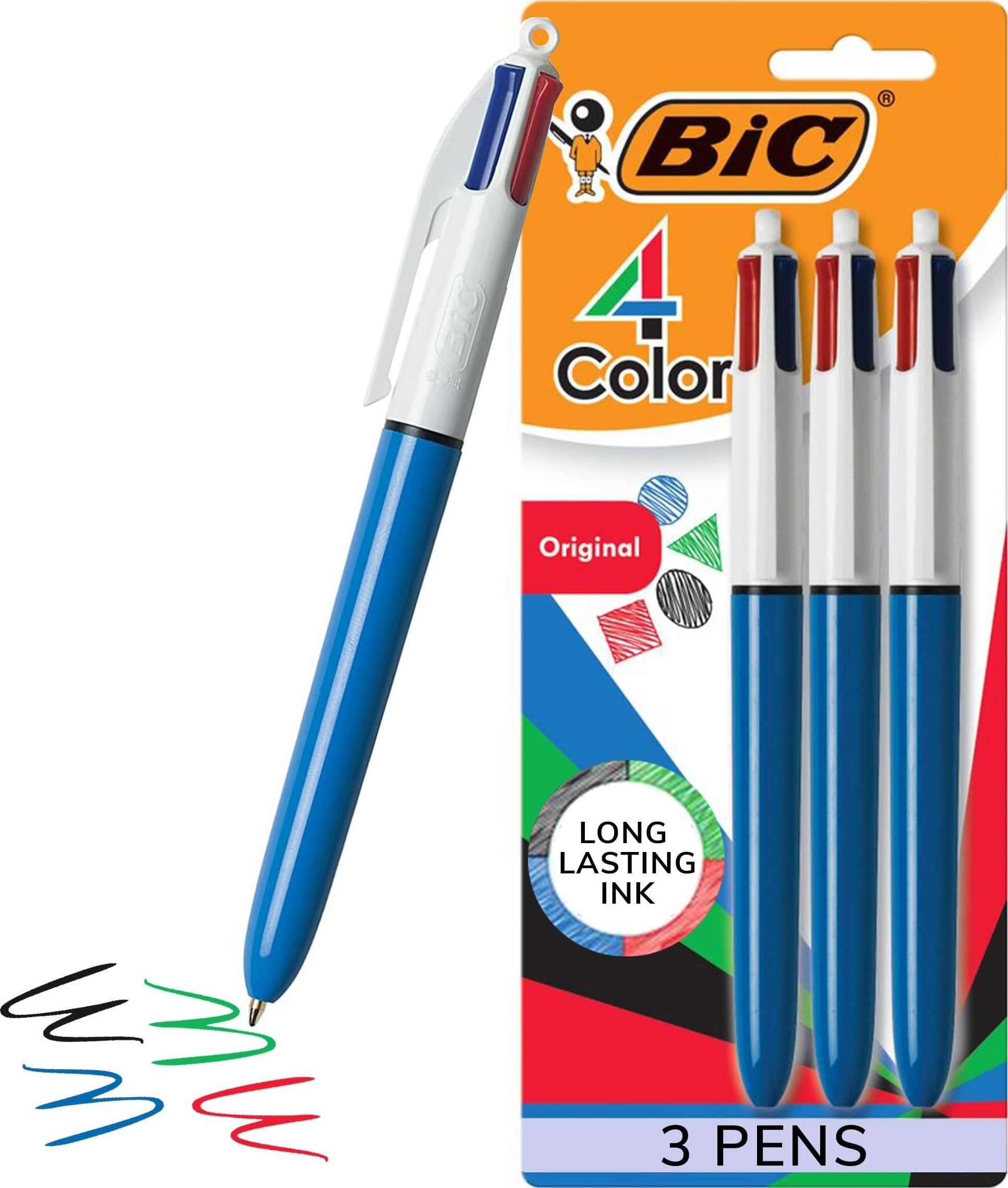 BIC 4-Color Original Retractable Ballpoint Pen, 1.0 mm Medium, 3-Count Pack