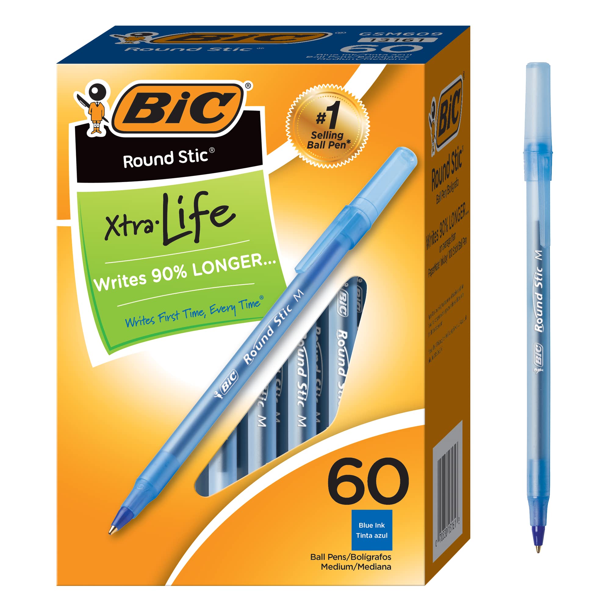 BIC Round Stic Xtra Life Ballpoint Pen, 1.0 mm Medium Point, Blue, 60-Count