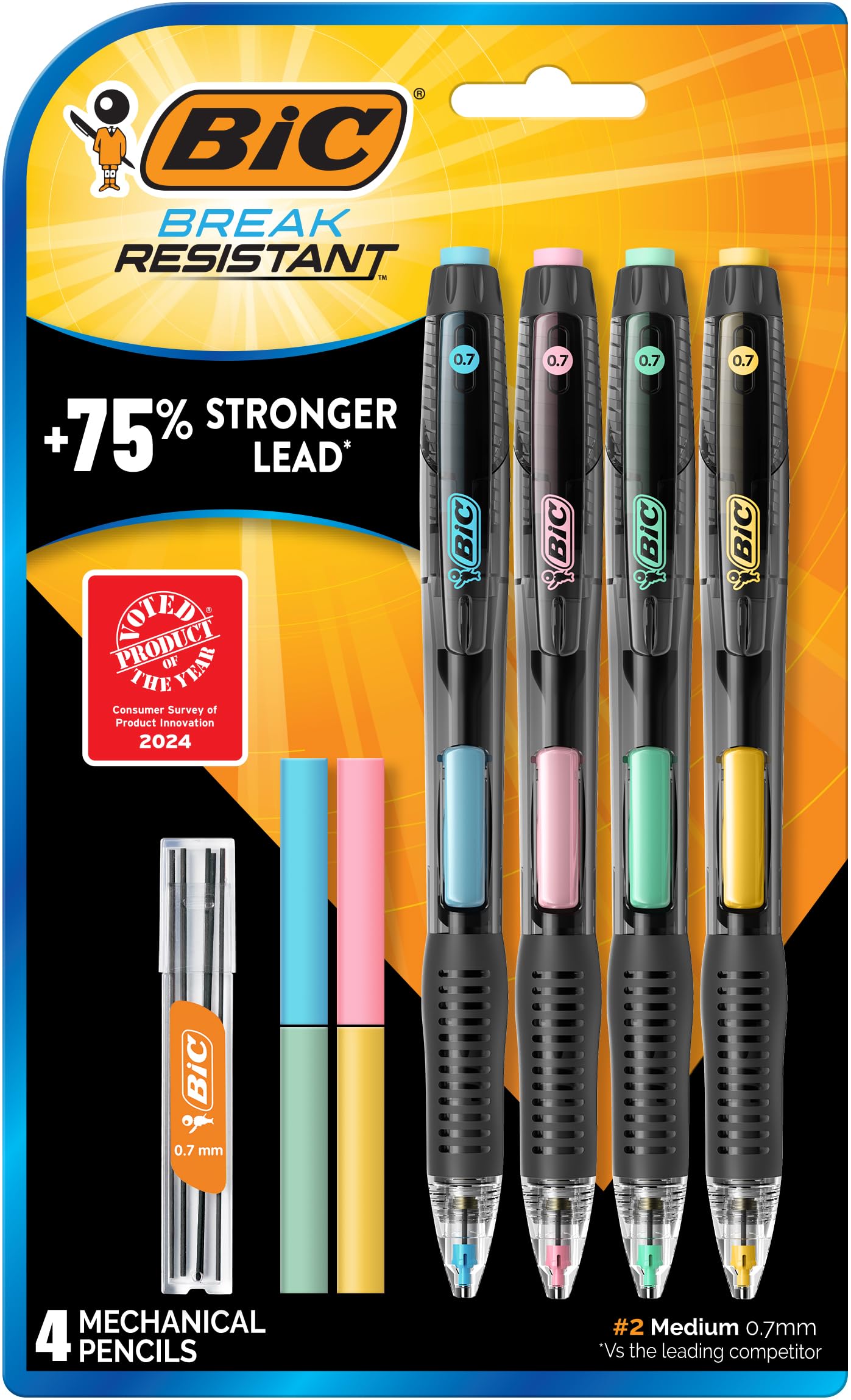 BIC Break Resistant Mechanical Pencils with Erasers, 4-Count Pack