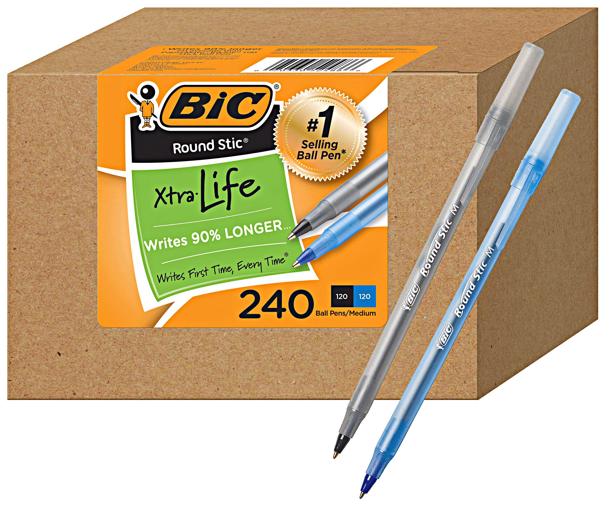BIC Round Stic Xtra Life Ballpoint Pen, 1mm Medium Point, Pack of 240