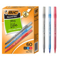 BIC Round Stic Xtra Life Assorted Ink Ballpoint Pens, 60-Count, 1.0mm