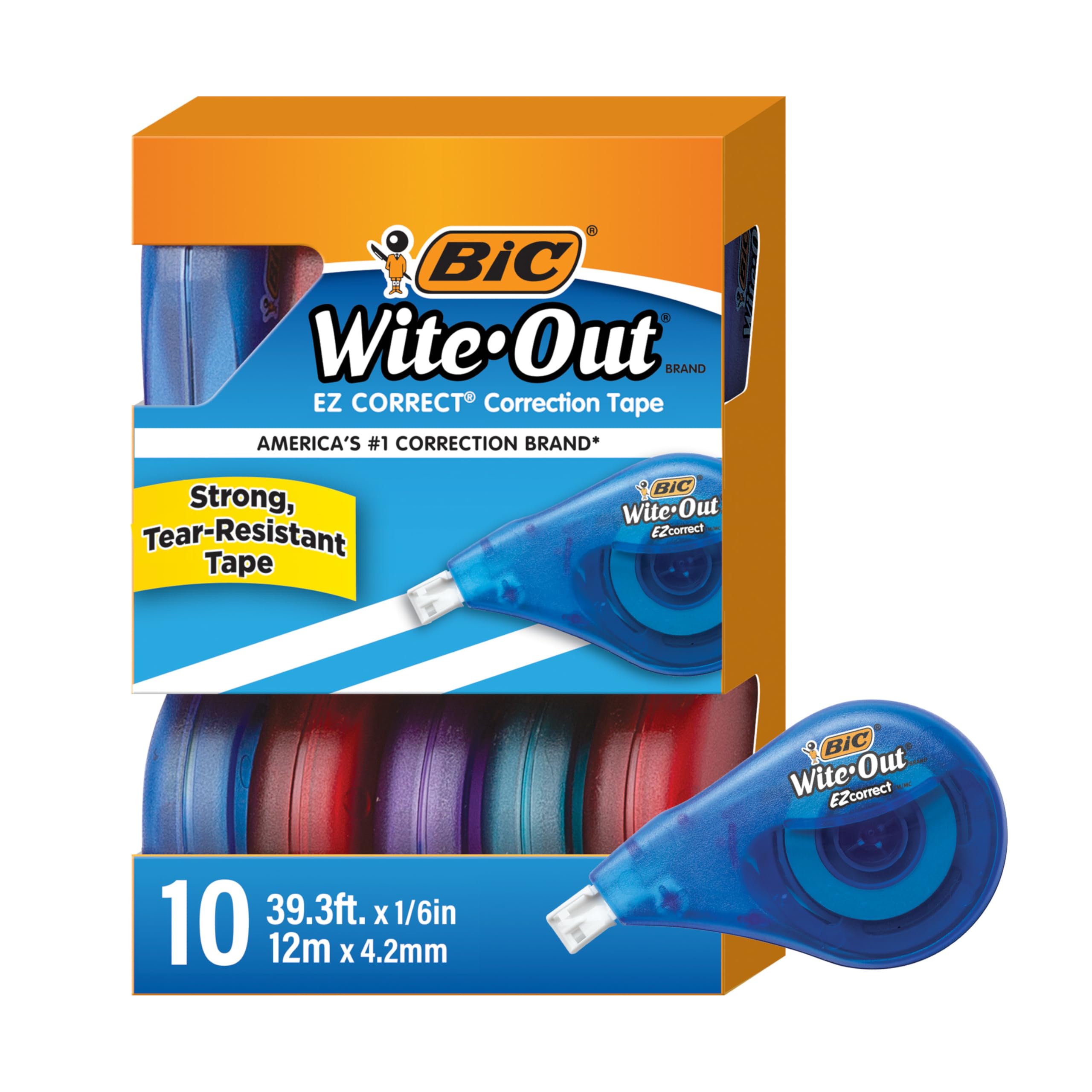 BIC Wite-Out EZ Correct Tear-Resistant Correction Tape, 39.3 ft, 10 Count